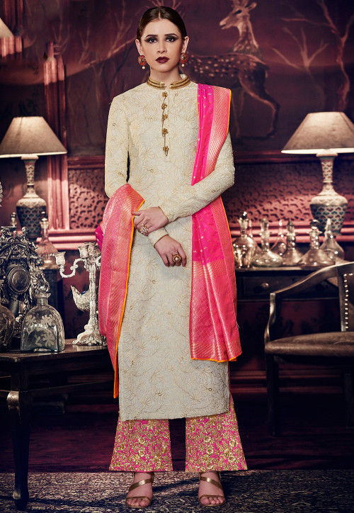 Off White Embroidered Pakistani Salwar Suit