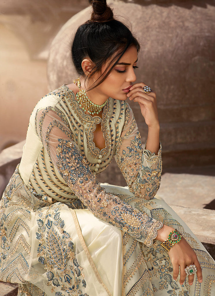 Off White Anarkali Lehenga/Pant Suit In usa uk 