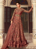 Burnt Red Embroidered Designer Anarkali Gown