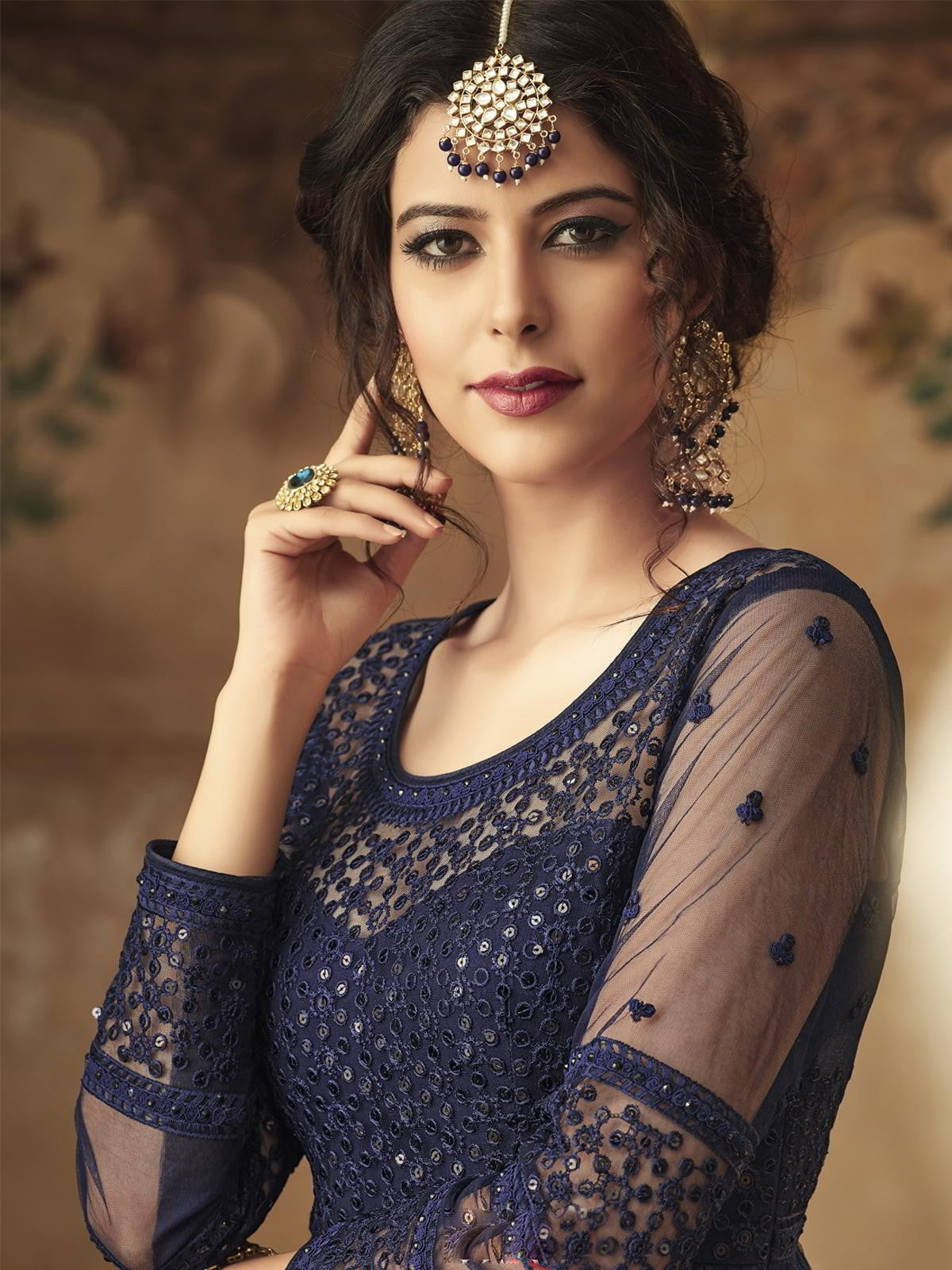 Navy Blue Party Wear Palazzo Suit Online