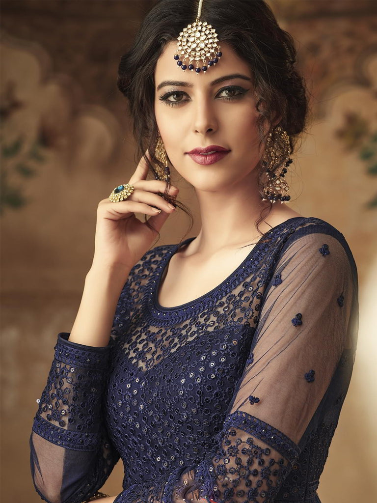 Navy Blue Party Wear Palazzo Suit Online