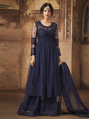 Navy Blue Party Wear Palazzo Suit Online