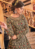 Indian Dresses - Olive Green Embroidered Anarkali Suit,Salwar Kameez