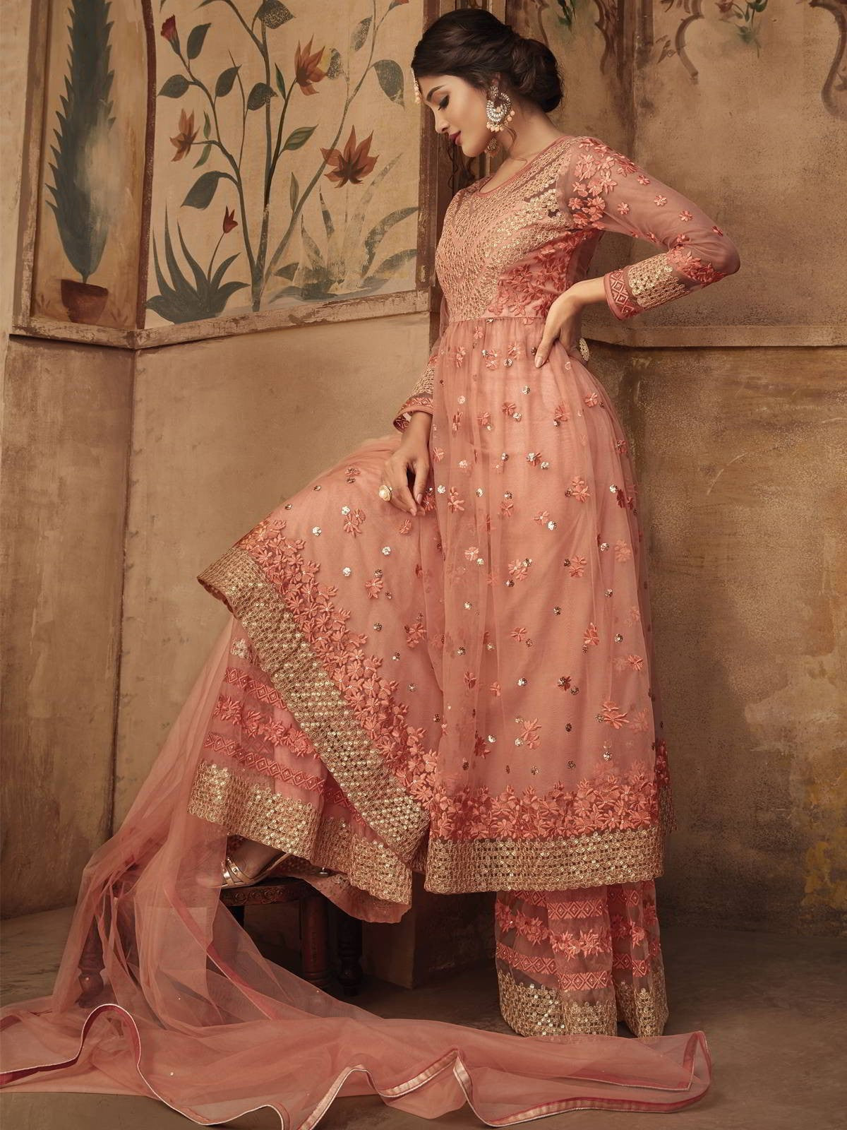 Peach Party Wear Sharara Suit Online