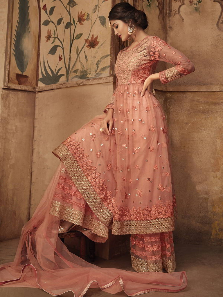 Peach Party Wear Sharara Suit Online