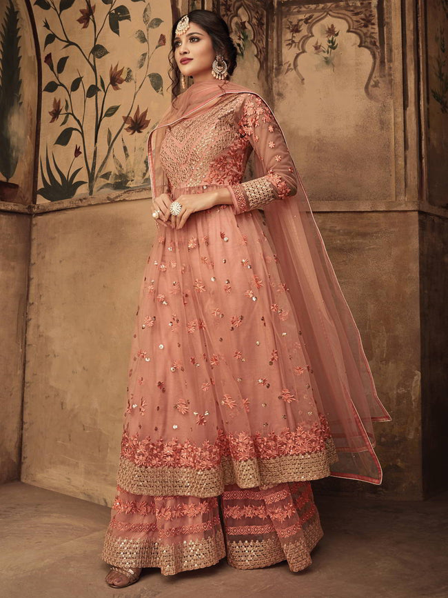 Peach Party Wear Sharara Suit Online