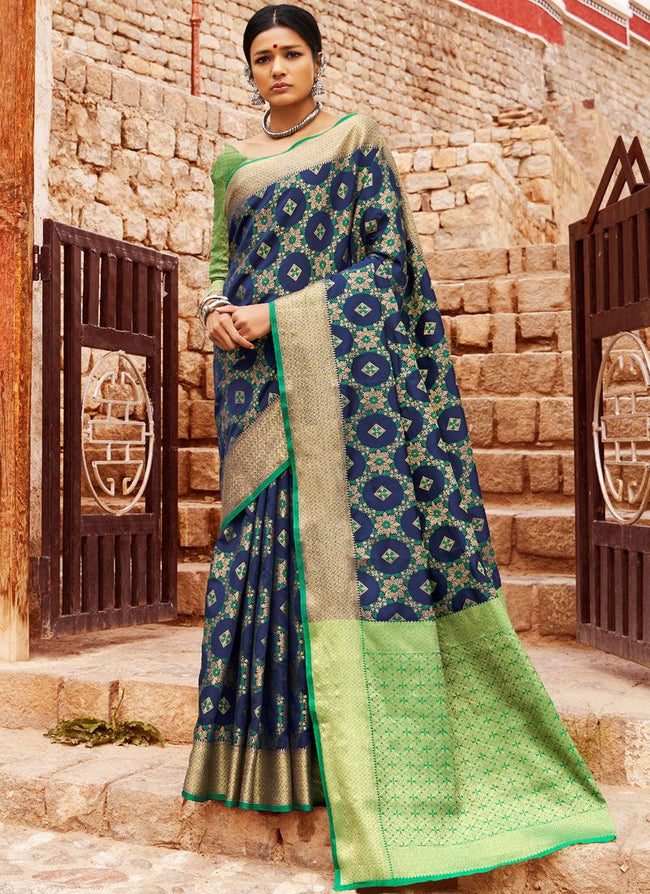 Blue And Green Digital Indian Patola Silk Saree