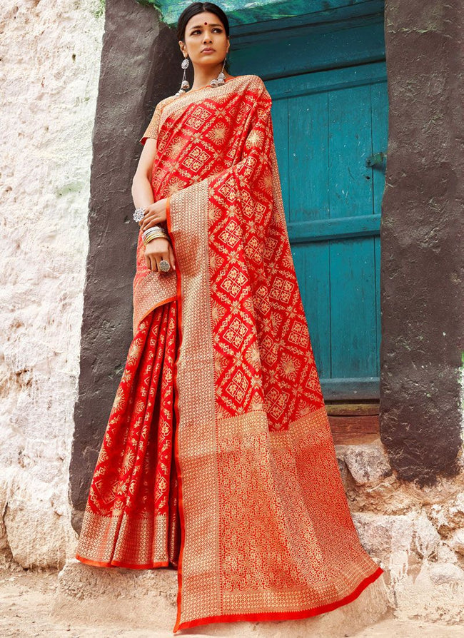 Red Golden Digital Indian Patola Silk Saree