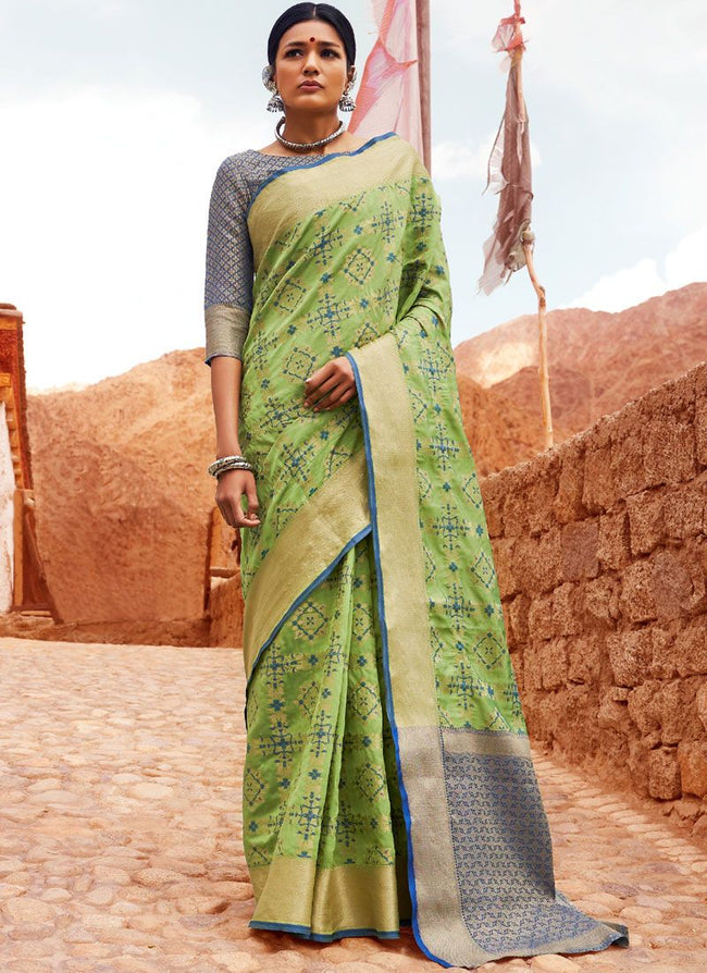 Green And Blue Digital Indian Patola Silk Saree