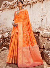 Orange Golden Digital Indian Patola Silk Saree