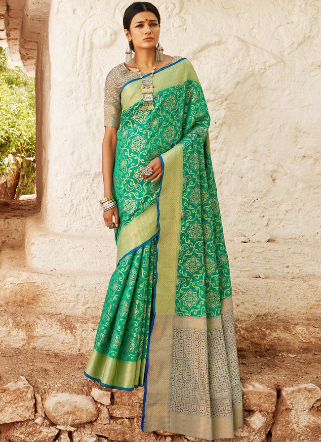 Green Digital Printed Indian Patola Silk Saree