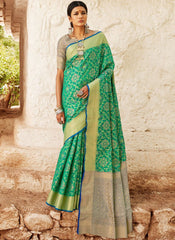 Green Digital Printed Indian Patola Silk Saree