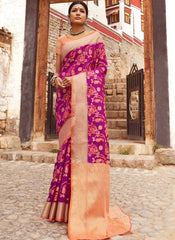 Purple Orange Digital Indian Patola Silk Saree