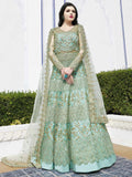 Turquoise And Green Anarkali Lehenga And Pant Suit