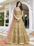 Golden And Peach Anarkali Lehenga And Pant Suit