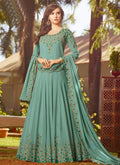 Light Turquoise With Multi Embroidered Georgette Anarkali Suit