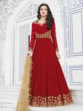 Red And Golden Embroidered Flared Anarkali Suit