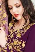 Purple  Golden Embroidered Flared Anarkali Suit