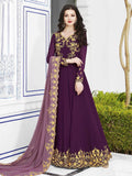 Purple Dual Tone Golden Embroidered Flared Anarkali Suit