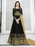 Black And Yellow Golden Embroidered Flared Anarkali Suit