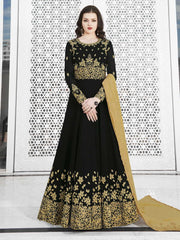 Black And Yellow Golden Embroidered Flared Anarkali Suit