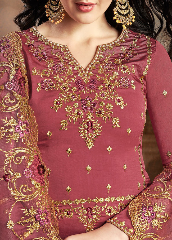 Rust Red Embroidered Indian Gharara Suit