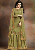 Light Green Embroidered Indian Gharara Suit