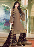 Brown Two Tone Embroidered Gharara Suit
