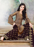 Brown Two Tone Embroidered Gharara Suit