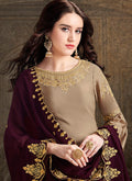 Golden And Maroon Designer Sharara Suit, Salwar Kameez