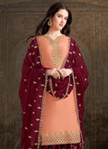 Peach And Maroon Designer Sharara Suit, Salwar kameez