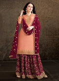 Peach And Maroon Designer Sharara Suit