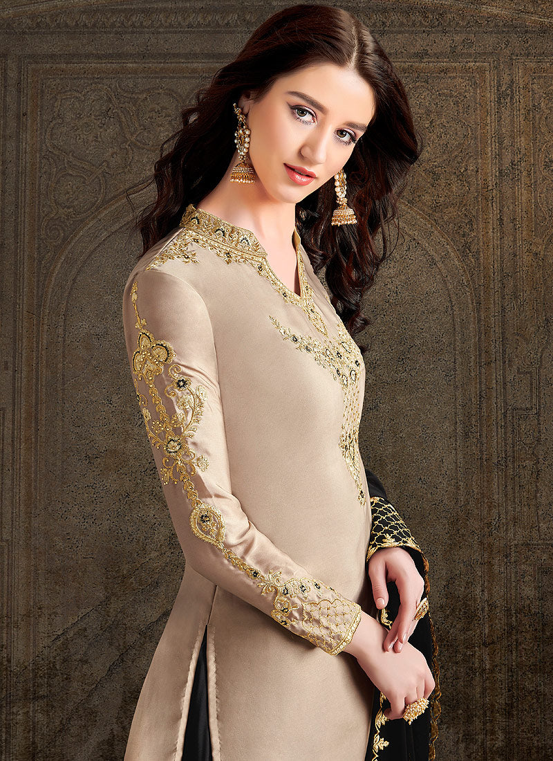 Black And Beige Designer Sharara Suit, Salwar Kameez