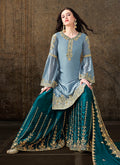Indian Clothes - Blue Designer Sharara Suit In usa uk canada