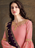 Peach And Purple Designer Sharara Suit, Salwar Kameez