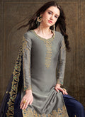 Grey And Blue Designer Sharara Suit, Salwar Kameez