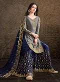 Indian Dresses - Grey And Blue Designer Sharara Suit In usa uk canada