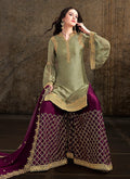 Indian Clothes - Green And Plum Designer Sharara Suit