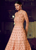 Indian Clothes - Peach Embroidered Anarkali Lehenga Suit In usa uk canada