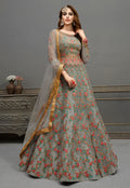 Grey Embroidered Anarkali Lehenga