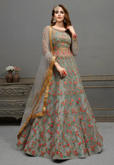 Grey Embroidered Anarkali Lehenga