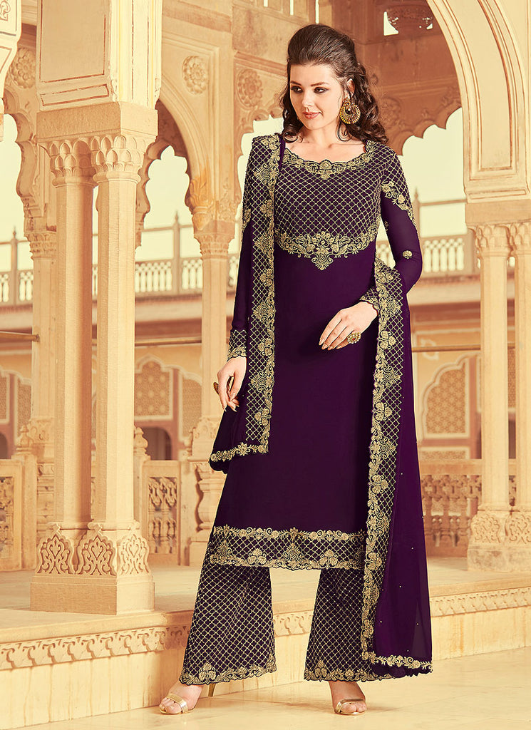 Purple Golden Palazzo Suit In usa uk canada