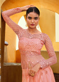 Soft Peach Embroidered  Anarkali Lehenga/Pant Suit In UK
