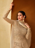 Beige Golden Embroidered Anarkali Lehenga/Pant Suit In Germany