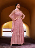 Blush Pink Embroidered Slit Style Anarkali Lehenga/Pant Suit