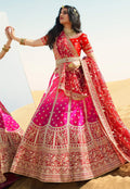 Pink And Crimson Embroidered Wedding Lehenga Choli