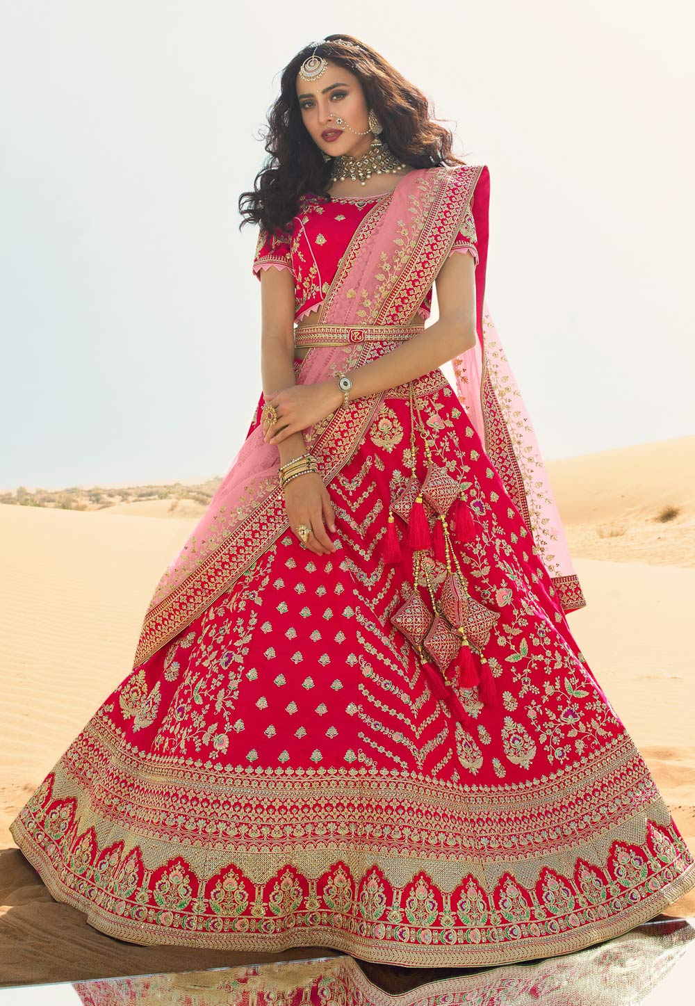 Hot Pink Embroidered Wedding Lehenga Choli