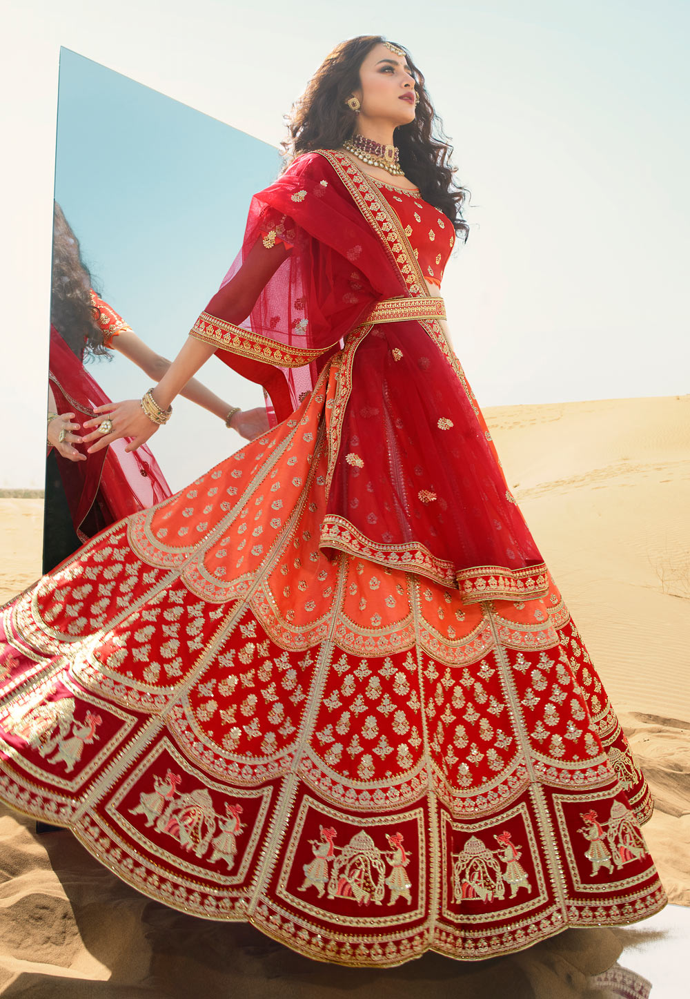 Orange And Red Lehenga Choli In usa uk canada