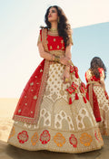 Red And Cream Embroidered Wedding Lehenga Choli