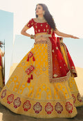 Yellow And Red Embroidered Wedding Lehenga Choli